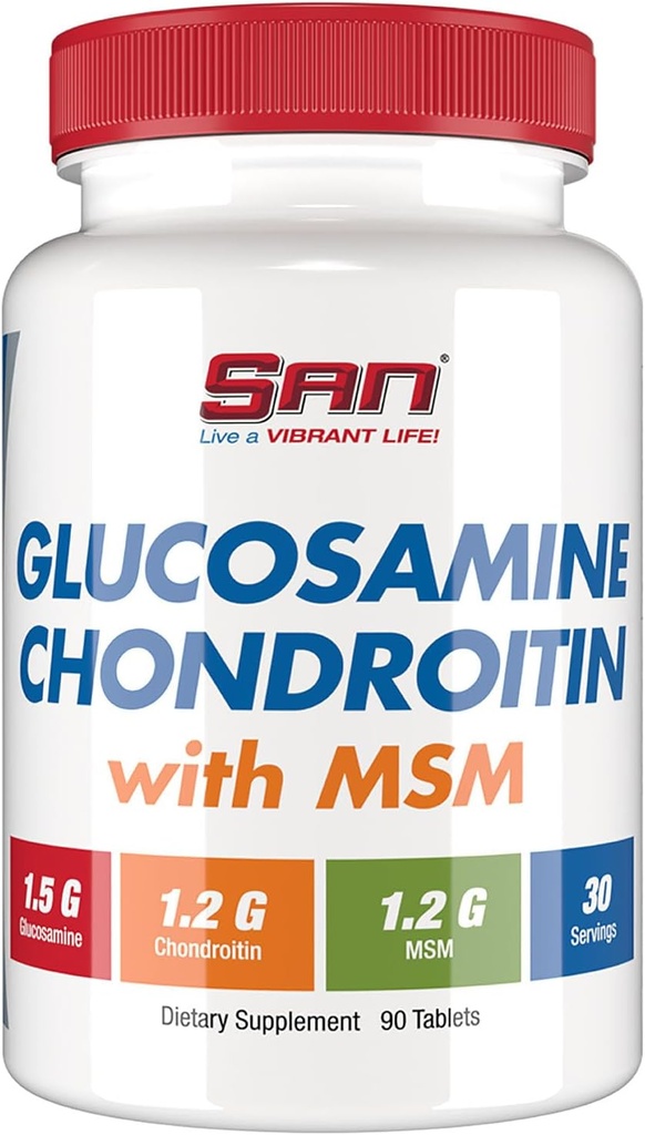 SAN Premium Glucosamine Chondroitin with MSM Complex for Joint Support - Natural Formula for Healthy Joints and Mobility. 30 Servings