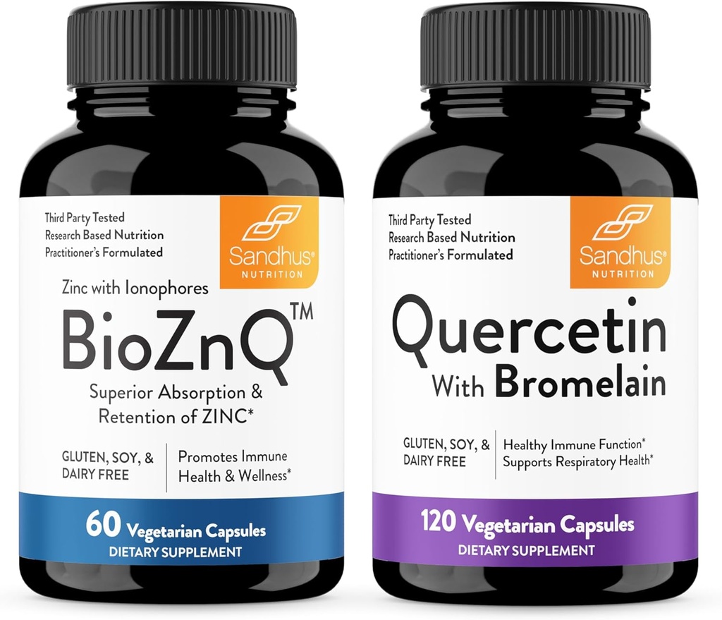 Sandhu's Zinc Supplement with Ionophores with Superior Absorption & Quercetin with Bromelain 1000mg Per Serving Bioflavonoids Supplement Complex| Supports Immune & Respiratory Health