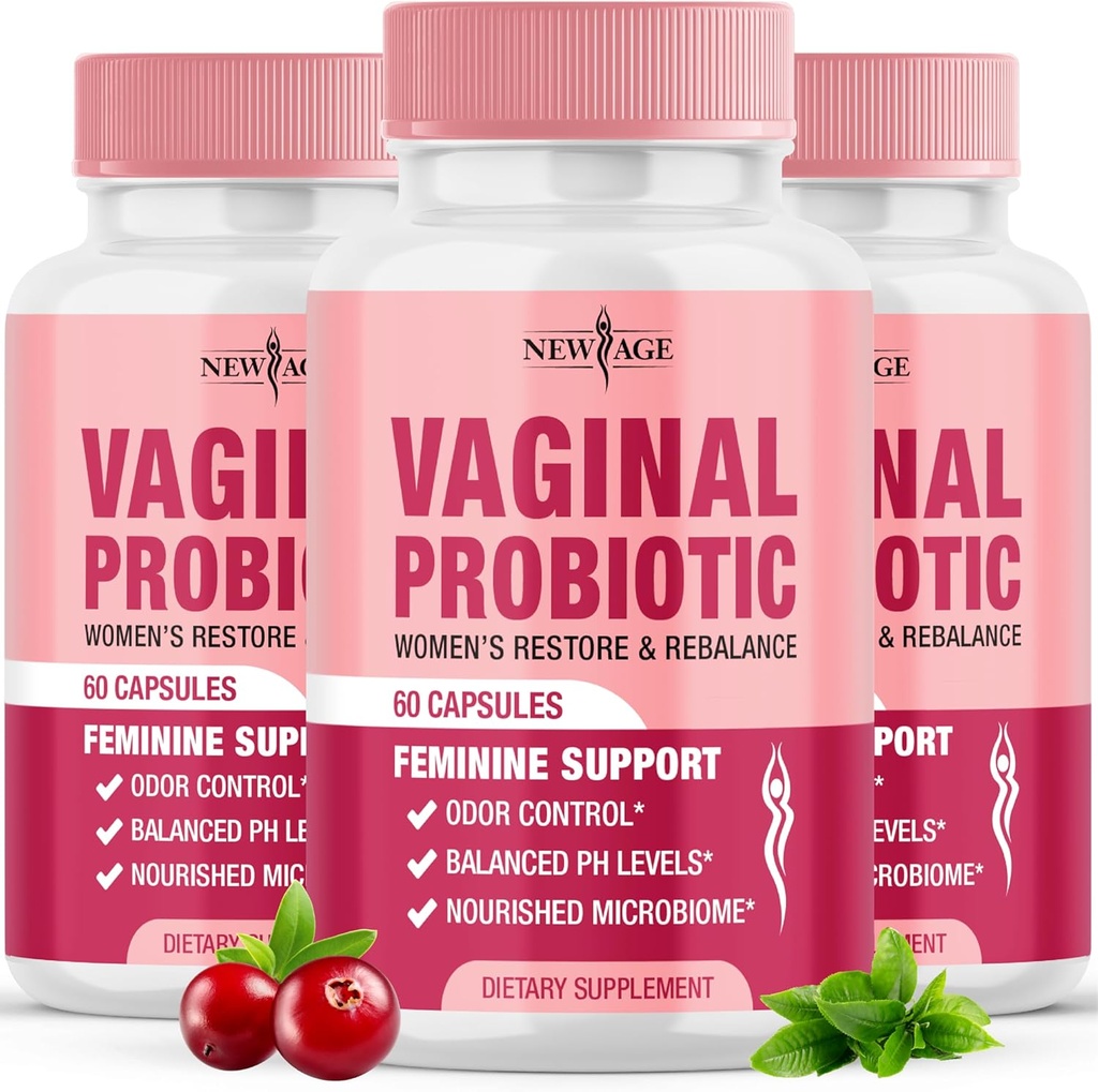 NEW AGE Vaginal Probiotics for Women with Prebiotics, Cranberry Extract, and a Lactobacillus Probiotic Blend, Supports Healthy pH Balance, Odor Control, Vaginal Flora - 180 Capsules