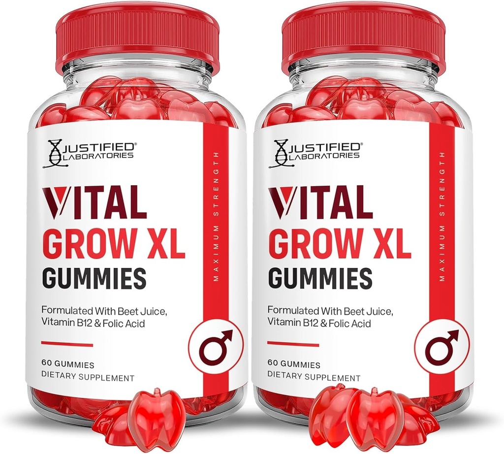 Justified Laboratories (2 Pack Vital Grow XL Performance Gummies 1000MG Advanced Formula Formulated with ACV Pomegranate Beet Juice Powder B12 Vegan Non GMO 120 Gummys