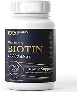 Puregen Labs Biotin 10,000 MCG Supports Healthy Hair, Skin & Nails - High Potency Beauty Support - Non-GMO, Gluten Free | 360 Vegetarian Tablets