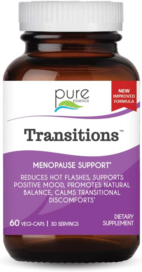 Pure Essence Labs Transitions Vitamins for Women, Natural Menopause Relief Supplement to Promote Hormone Balance, Reduce Hot Flashes, Mood Swings & Night Sweats, 60 Capsules