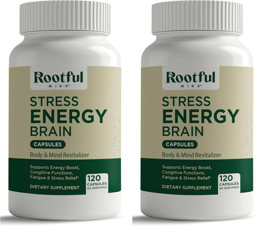 Stress Energy Brain - Fatigue Supplement with Cortisol, Stress, Energy Support - Rhodiola Rosea, Lions Mane, L Theanine, Ginkgo Biloba, Milk Thistle, Iron - 2 Months Supply