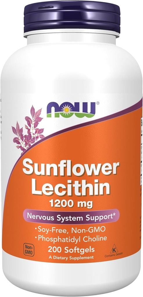 Now Foods Sunflower Lecithin - Phosphatidyl Choline - 1,200 MG (200 Softgels)