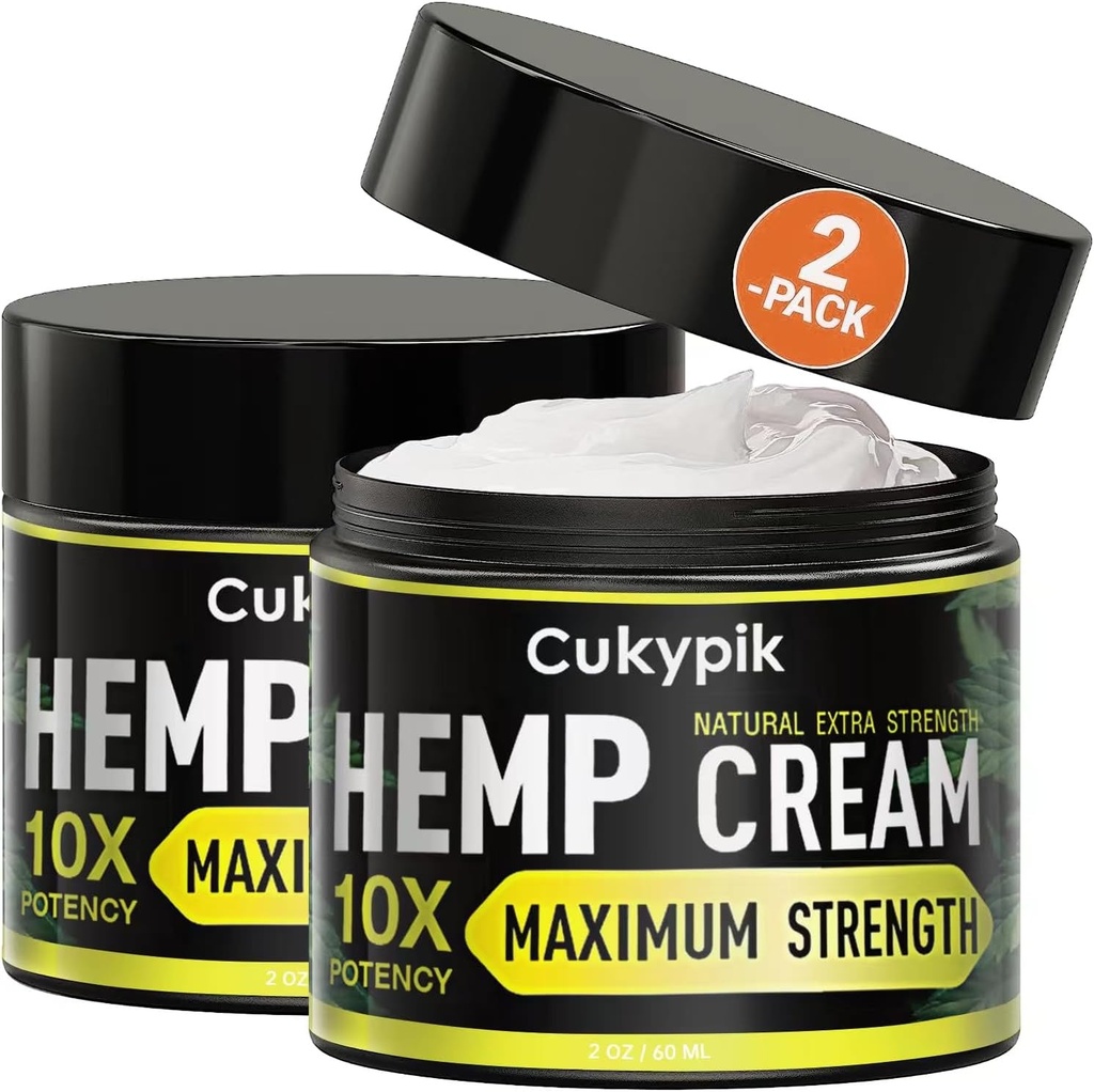 2 Pack Hemp Cream Maximum Strength - Hemp Oil & Arnica Cream，All Natural Instant Menthol 2oz