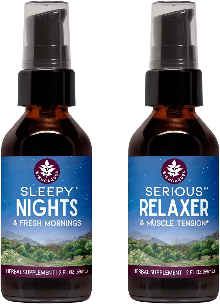 WishGarden Herbs Sleepy Nights Herbal Sleep Support + Serious Relaxer Natural Relaxing Muscle Supplement (2-2oz Bundle)