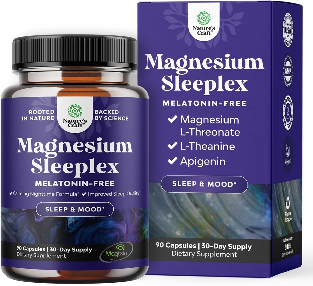 High Absorption Magnesium Sleep Supplement - Rest Support Magtein Magnesium L-Threonate and Apigenin Theanine for Sleep and Rest for Women & Men - Mg L-Threonate Melatonin Free Sleeping Aid - 90 Ct