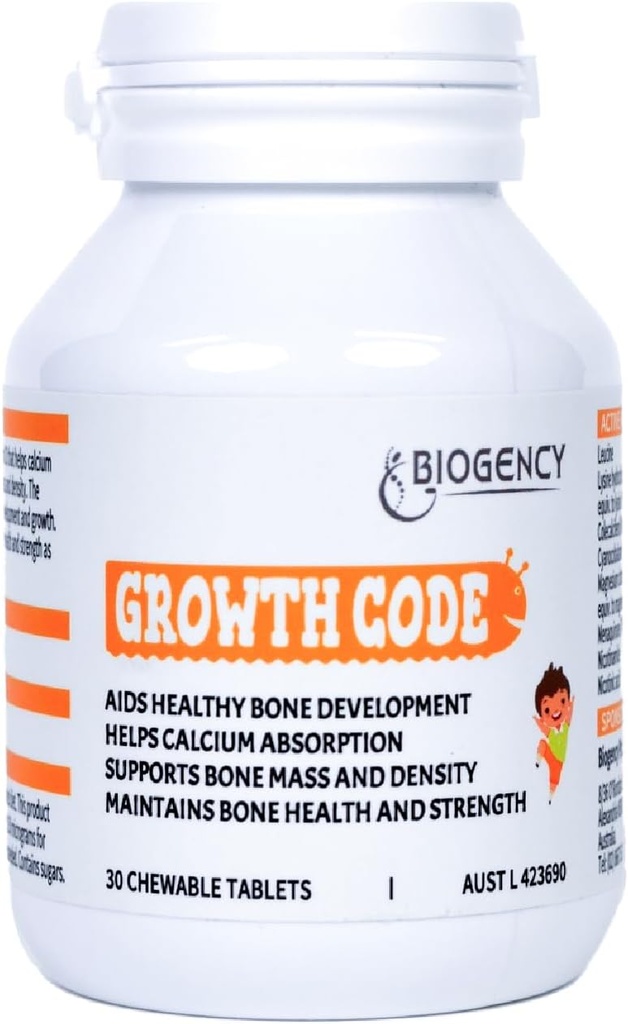 1 Pack Growth Code Natural Growth Supplement for Children and Teens - Vitamins D3, K2, Niacinamide, Bone Strengthening - Children's Vitamins Made in Australia, 30 Tablets