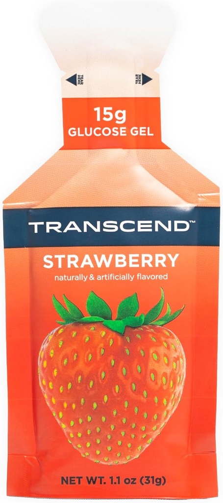 Transcend Foods Strawberry Energy Gel (1.1 oz, Pack of 24) – Fast-Acting Carb Gel, Strawberry Flavor, Caffeine Free, Gluten Free