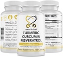 Turmeric Curcumin Resveratrol Nutritional Supplement, Antioxidant Properties, Supports Good Inflammation and Immune System, 120 Vegan Capsules