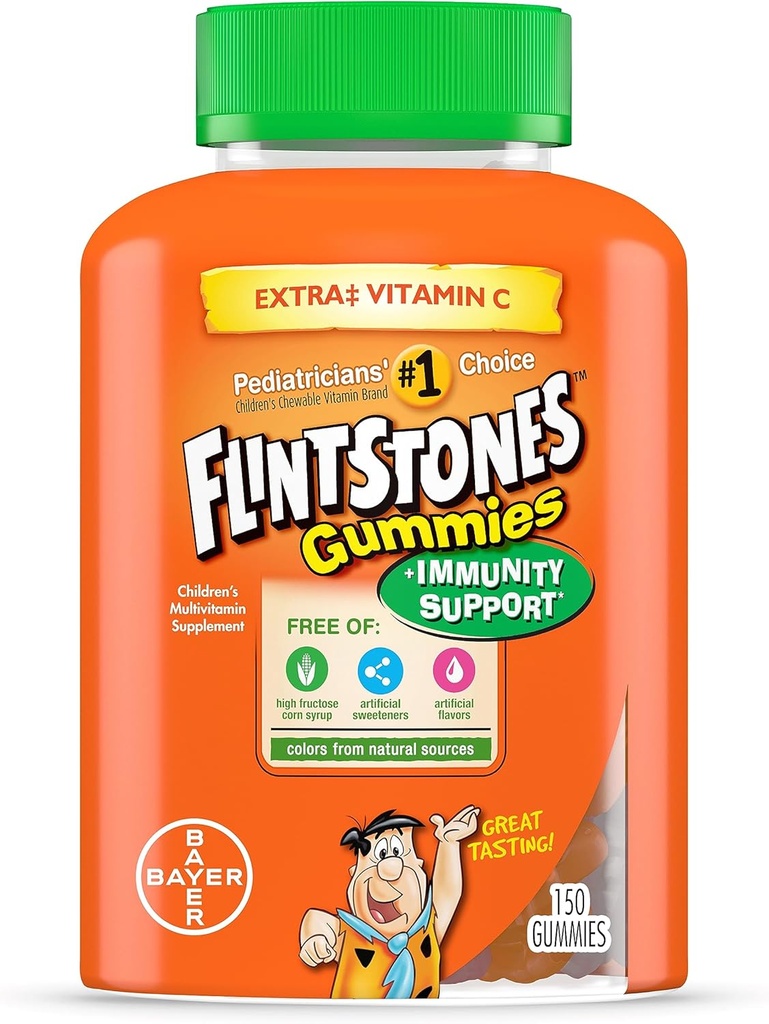 Flintstones Gummies Kids Vitamins with Immunity Support*, Kids and Toddler Multivitamin with Vitamin C, Vitamin D, B12, Zinc & more, Orange 150ct