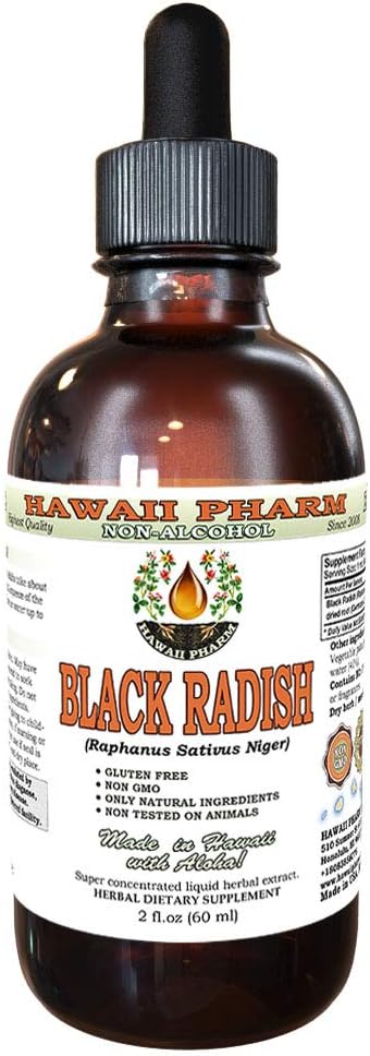 Hawaii Pharm Black Radish Alcohol-Free Liquid Extract, Black Radish (Raphanus Sativus Niger) Dried Root Glycerite Natural Herbal Supplement 2 oz
