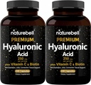 NatureBell 2 Pack Plant Based Hyaluronic Acid Supplements 250mg with 25mg Vitamin C & Biotin 5000mcg, 480 Total Capsules | Essential for Hair Growth, Joint Support, & Hydrating Skin | Non-GMO