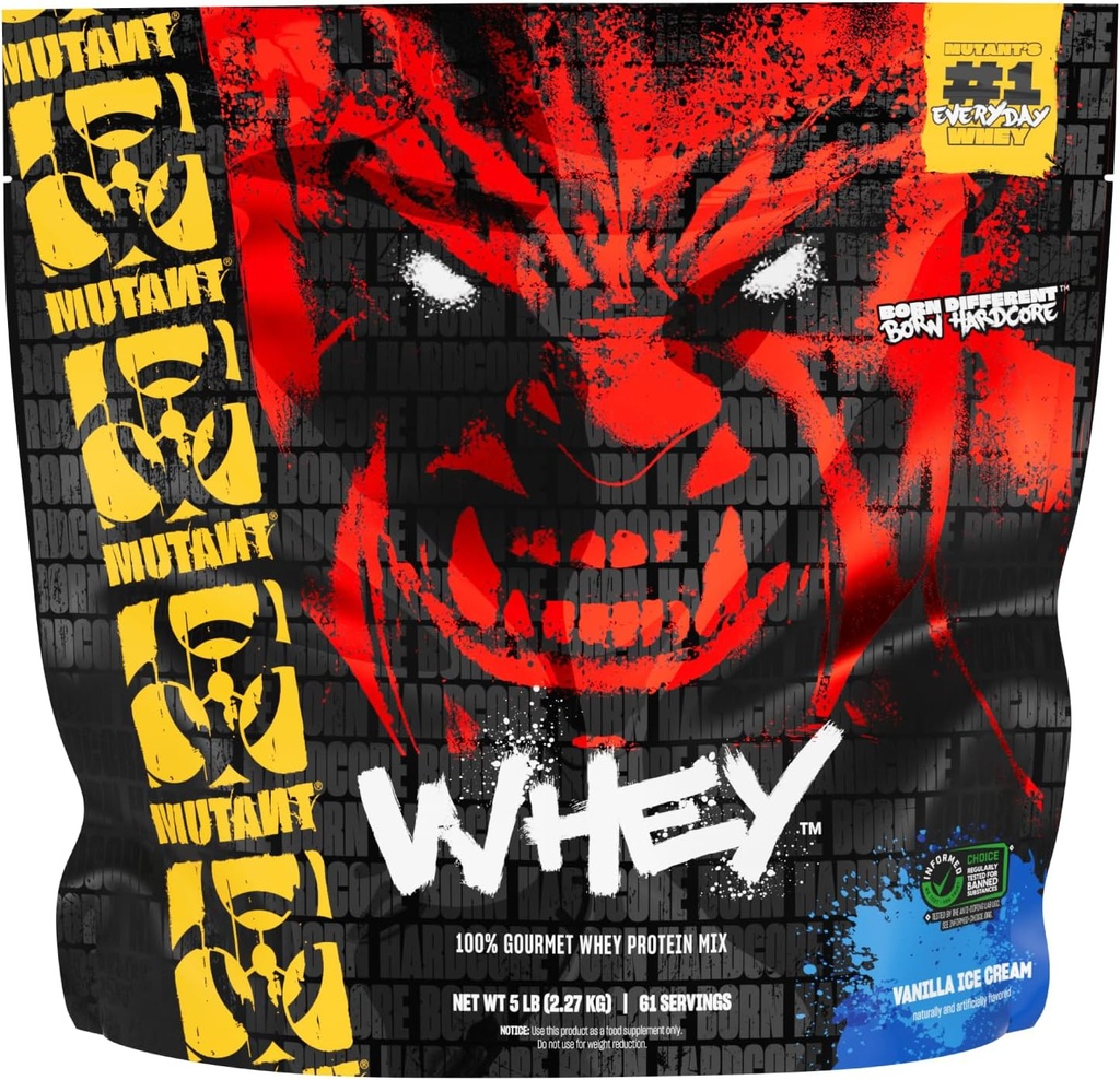 Mutant Whey – 100% Whey Protein Powder Shake, Gourmet Taste, 22g of Protein, Fast Absorbing, Easy Digesting, 5lbs - Vanilla Ice Cream