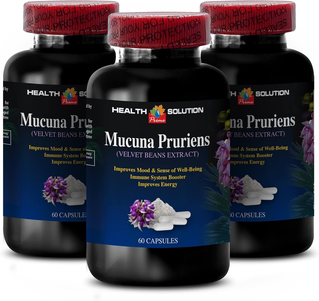 energy and focus supplement - MUCUNA PRURIENS VELVET BEAN EXTRACT 350 MG - mood enhancer, velvet bean extract, antioxidant supplements, brain booster supplement for memory, 3 Bottles 180 Capsules