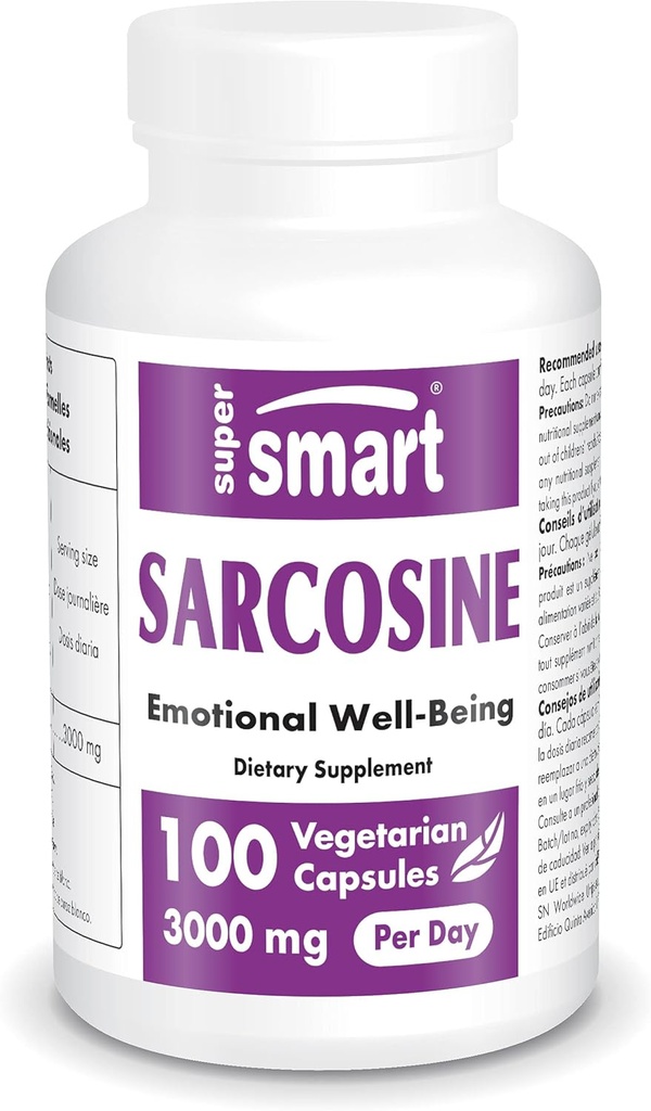 Supersmart Sarcosine 3000mg per Day (N-Methylglycine) - Nootropics Supplement - Brain Nutrition | Non-GMO & Gluten Free - 100 Vegetarian Capsules