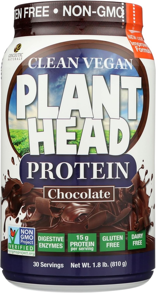 Genceutic Naturals Plant Head Protein Dietary Supplement, Chocolate, 1.8 Pounds