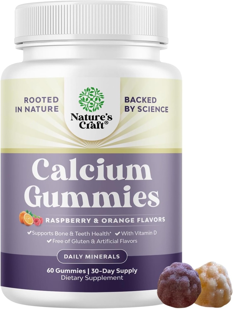 High Absorption Calcium Gummies with Vitamin D3 - Delicious Calcium 500 mg Gummies for Adults - Chewable and Vitamin D Supplement for Bone Health & Immune Support Gelatin-Free 60ct (1 Pack)