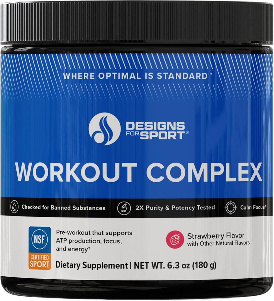 Designs for Sport Workout Complex - NSF Certified for Sport Pre Workout Powder - L-tyrosine, Acetyl L-Carnitine, Creatine & Caffeine to Support Workout Recovery, Energy and Focus (6.3 oz)