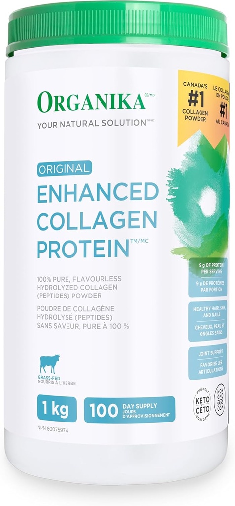 Organika Original Enhanced Collagen, 100% Pure, flavourless hydrolyzed Collagen (peptides) Powder, 1kg