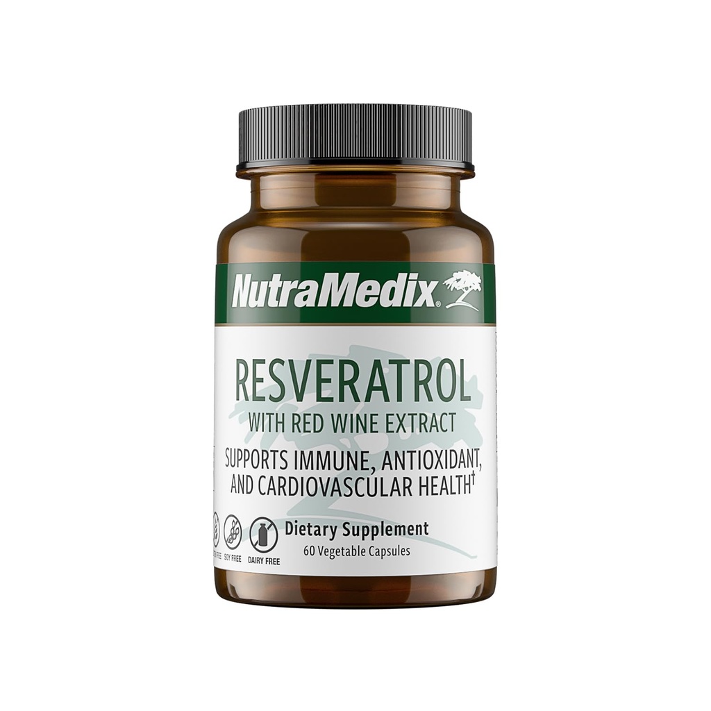 NutraMedix Resveratrol Capsules - Bioavailable Antioxidants Supplement from Red Wine Extract + Grape Skins - 200mg Japanese Knotweed for Immune & Cardiovascular Support (60 Capsules)