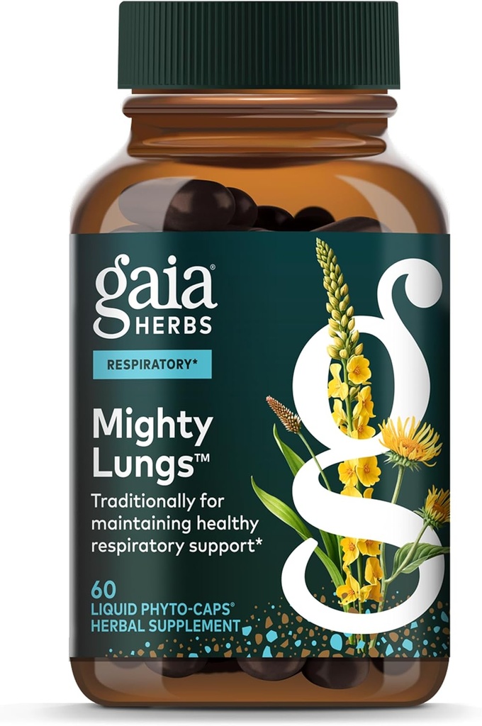 Gaia Herbs Mighty Lungs - Lung Support Supplement to Help Maintain Overall Lung & Respiratory Health* - With Mullein, Plantain, Schisandra & Elecampane - 60 Vegan Liquid Phyto-Capsules (30-Day Supply)