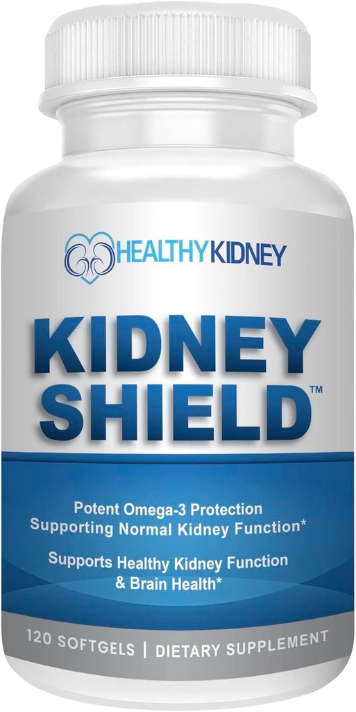 Kidney Shield Omega 3 Fish Oil Supplements - DHA EPA Omega 3 Supplement for Women & Men Kidney Health - Omega3 to Support Normal Kidneys Function & Cleanse, Detox & Repair - 120 Lemon Softgels