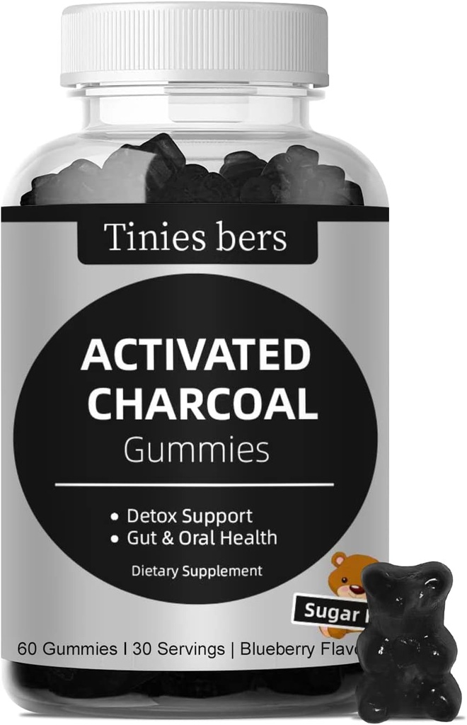Activated Charcoal Gummies Sugar Free, 400mg Charcoal Supplements from Coconut, Quicker to Cleanse, Detox, Gas Relief, Gut & Oral Health for Adults & Kids, Gluten Free, Non GMO, Vegan, Pectin, 60