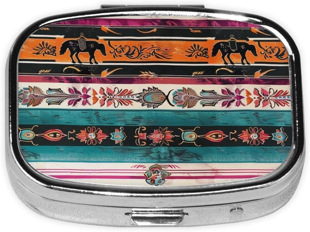 Horse Print Printed Square Pill Organizer with 2 Compartments, Portable Mini Pill Box Pill Case for Medicine, Vitamin, Fish Oil, Supplements