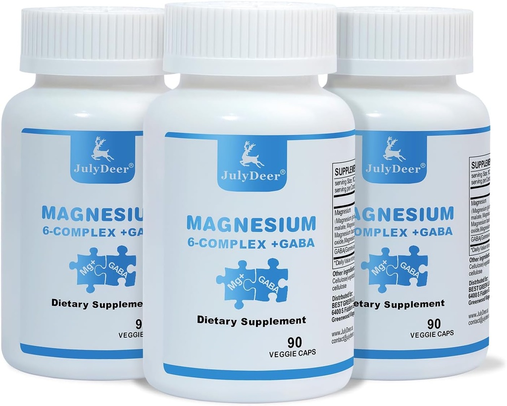 3 Bottles Sixfold Magnesium Complex | 350mg of Magnesium Glycinate, Malate, Citrate, Taurine, Oxide, L-threonate for Muscles,Nerves,& Energy, GABA Sleep Support | High Absorption | Vegan | 90 Capsules