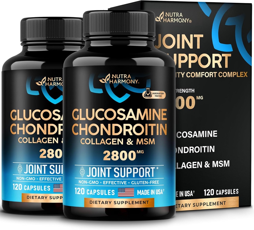Glucosamine Chondroitin MSM Collagen | Joint Support Supplement 2800 mg | Made in USA | Flexibility Nutritional Vitamins | for Men & Women, Pack of 2