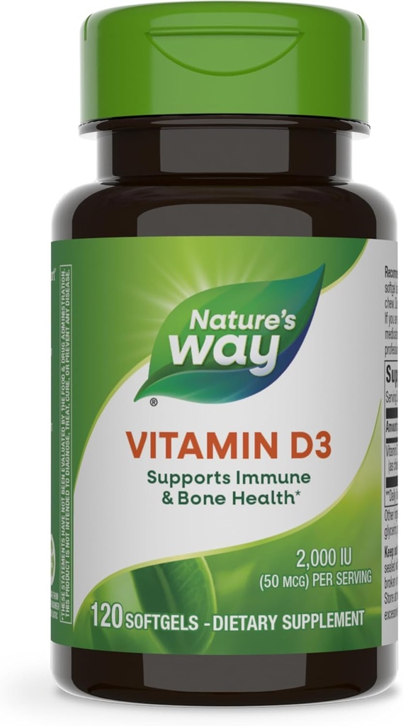 Nature's Way Vitamin D3, Bone Health and Immune Function*, 2000 IU (50 mcg per Serving), 120 Softgels (Packaging May Vary)