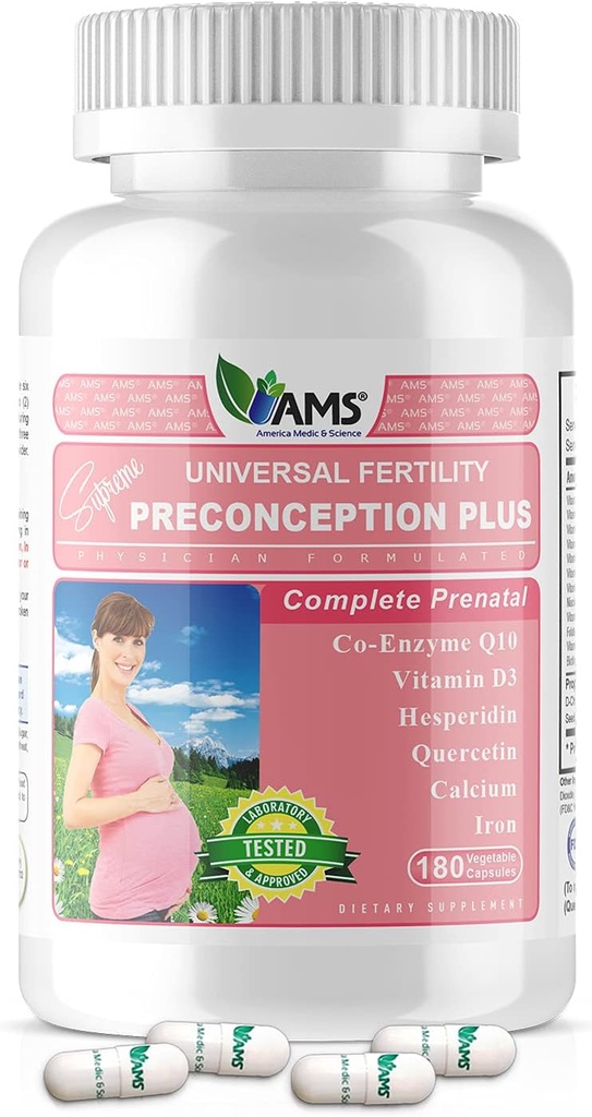 America Medic & Science Preconception Plus (180 Capsules) Conception and Fertility Supplement | Physician Formulated Pills to Support Conception | Prenatal Vitamins Best for Women Trying to Conceive