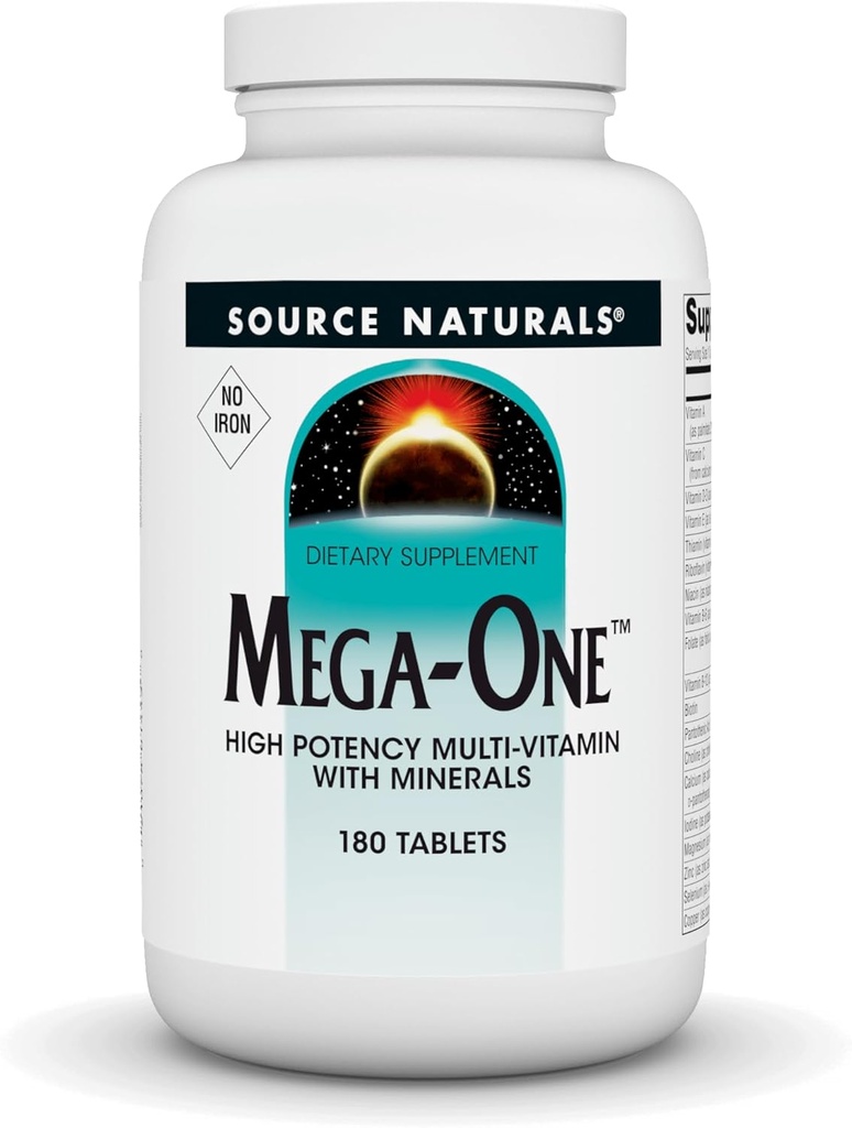 Source Naturals Mega-One Muti-Vitamin with Minerals, No Iron - 180 Tablets