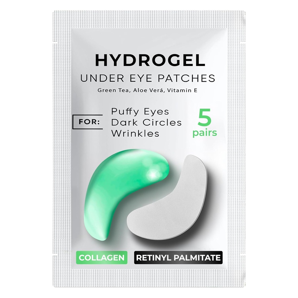Under Eye Patches for Dark Circles, Puffiness 5 PAIRS - Dark Circles Under Eye Treatment - Under Eye Mask Gel - Under Eye Gel Patches for Puffy Eyes - Green Tea, Collagen Eye Patches - Under Eye Pads
