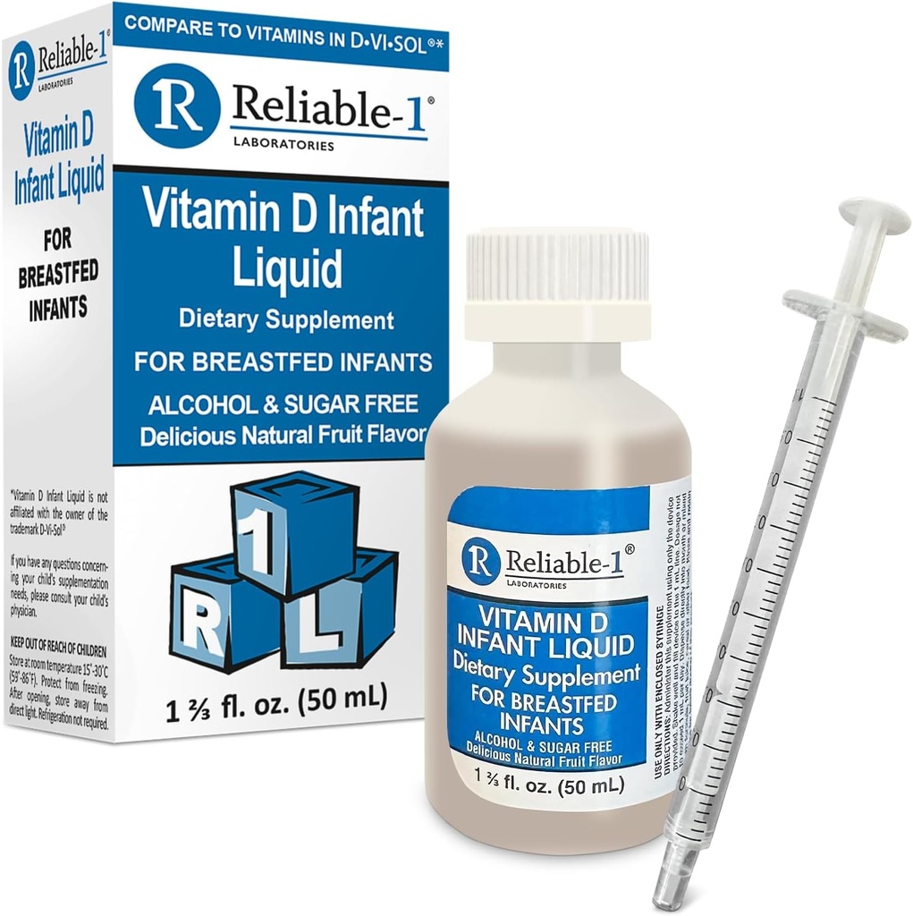 Reliable-1 Laboratories Infant Liquid Vitamin-D Drops (Natural Fruit Flavoring) Sugar & Alcohol Free, for Breast Feeding Babies 0-12 Months and Up