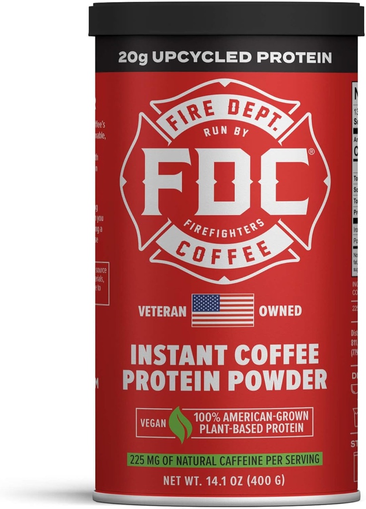 Fire Department Coffee - Gives Back to Firefighters - Instant Coffee Protein Powder - Plant Based Protein Powder - 100% American-Grown, Made with Upcycled Barley Protein - Veteran Owned - 14.1 oz Can