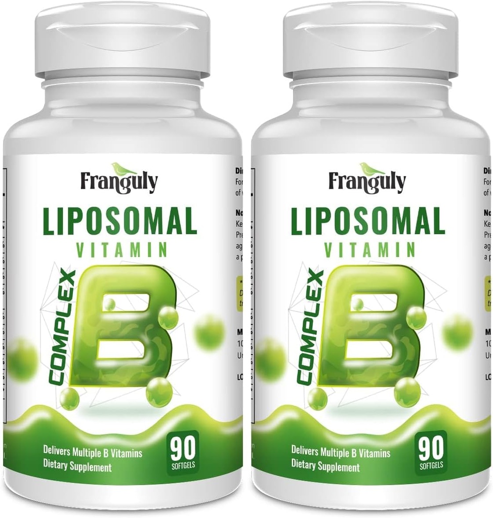 Liposomal B Complex Designed for High Absorption B Vitamins with Choline Inositol B1, B2, B3, B5, B6, Biotin, Folate, Methylated B12- Immune, Energy, Brain & Heart Support 180 Softgels
