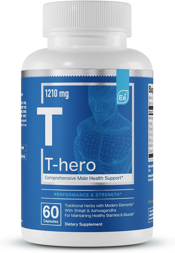 Essential Elements T-Hero - Daily Testosterone Support for Men - Promotes Vitality & Drive - with Ashwagandha, Shilajit, Boron, DIM - 60 Count - 30 Servings
