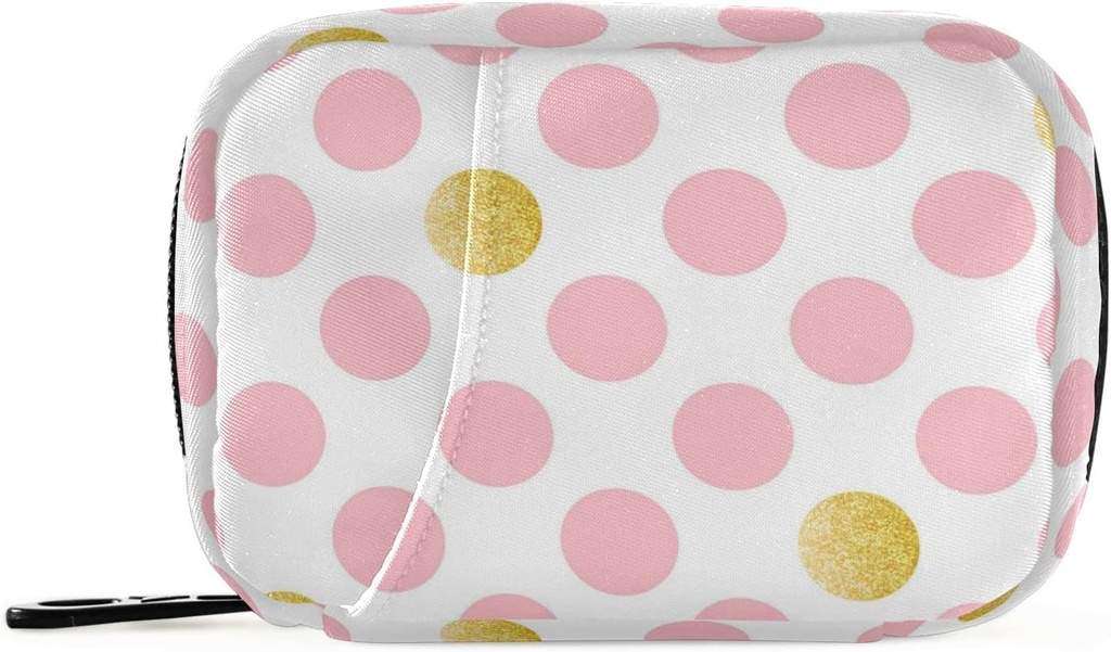 Pink Golden Polka Dots Pill Box 7 Day Pill Case Bag Travel Pill Organizer Bag with Zipper Portable Weekly Case Compact Size for Vitamin Supplement Holder