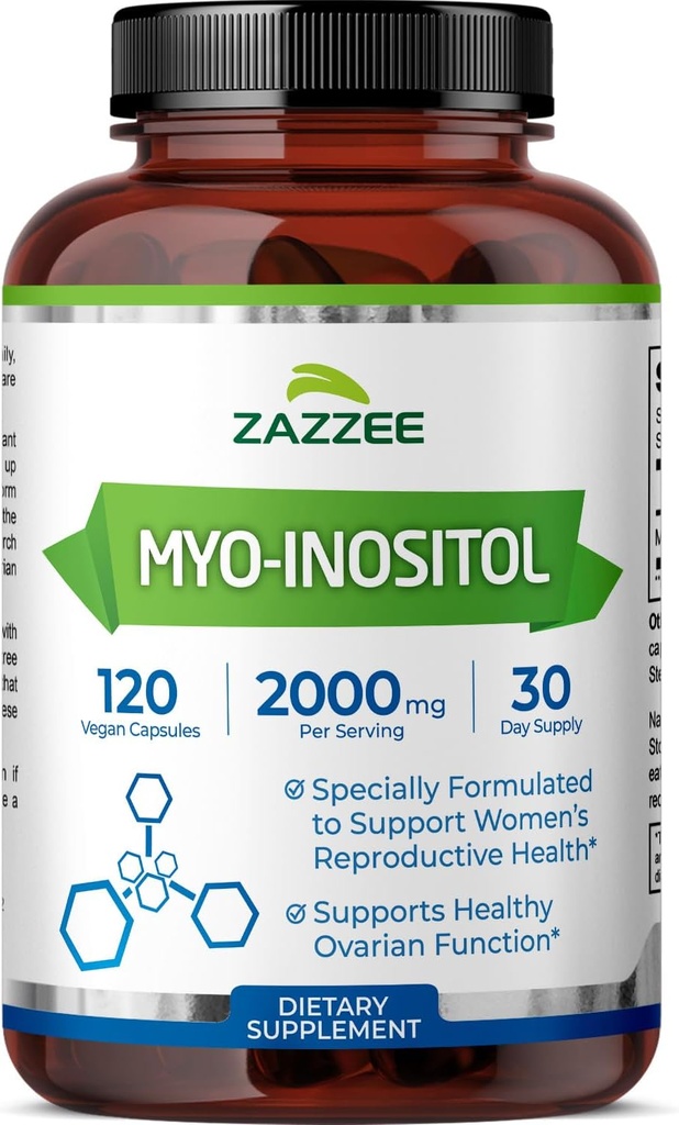 Zazzee Myo-Inositol Capsules, 2000 mg per Serving, 120 Vegan Capsules, Ideal Dosage for 40:1 Ratio, 100% Vegetarian, Hormone Balance & Healthy Ovarian Function Support, All-Natural and Non-GMO