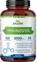 Zazzee Myo-Inositol Capsules, 2000 mg per Serving, 120 Vegan Capsules, Ideal Dosage for 40:1 Ratio, 100% Vegetarian, Hormone Balance & Healthy Ovarian Function Support, All-Natural and Non-GMO