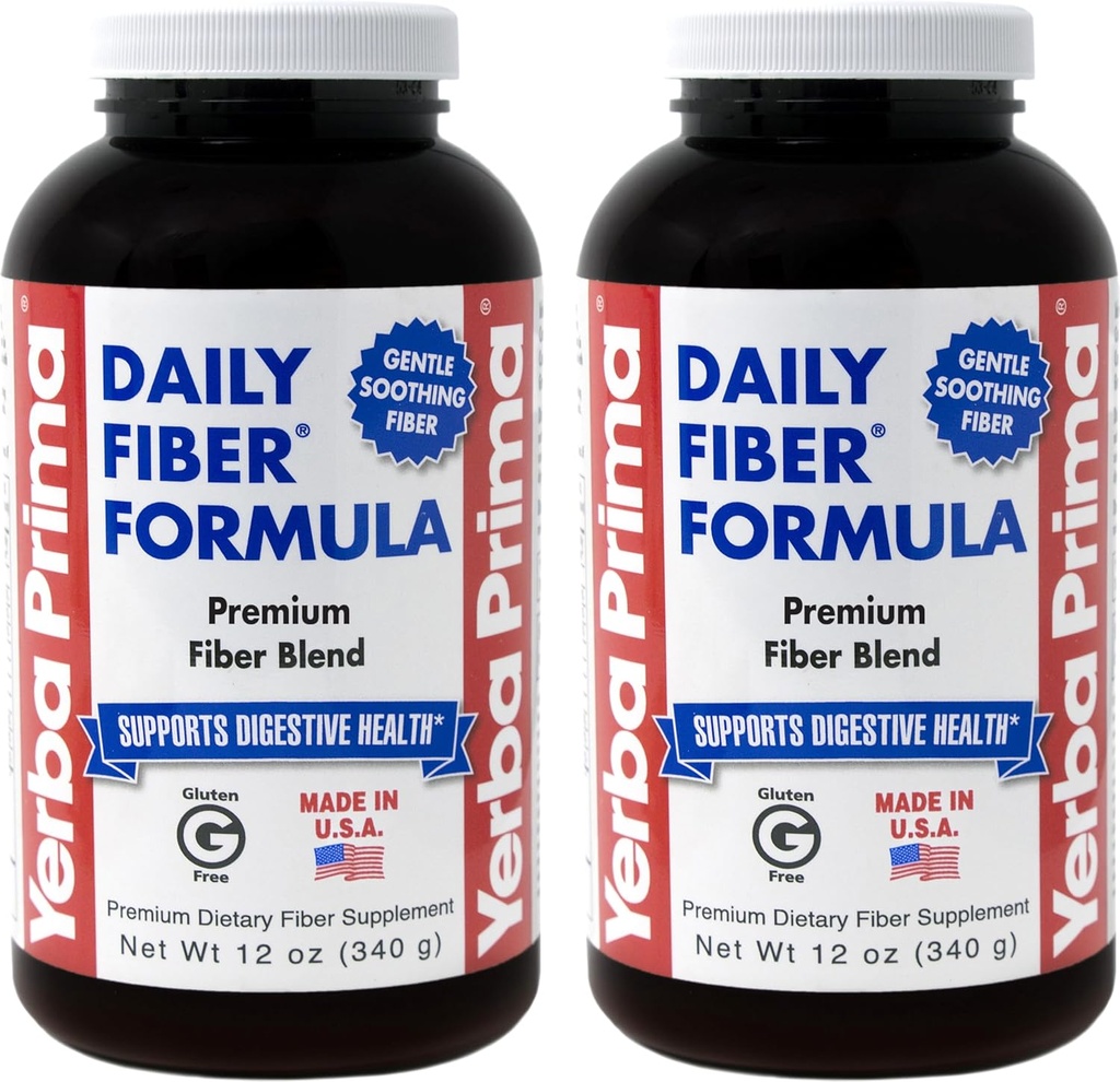 Yerba Prima Daily Fiber Formula Powder - 12 oz (Pack of 2) - Soluble & Insoluble Dietary Fiber Supplement - Colon Cleanse - Gut Health - Vegan, Non-GMO, Gluten-Free