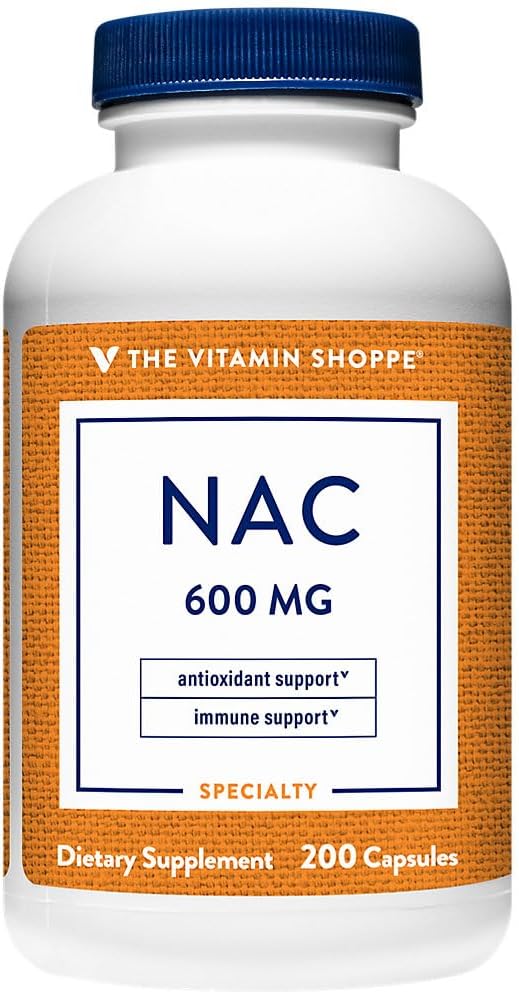 The Vitamin Shoppe NAC N-Acetyl-L-Cysteine - Promotes Cellucor Health, Immune & Antioxidant Support - 600 MG (200 Capsules)