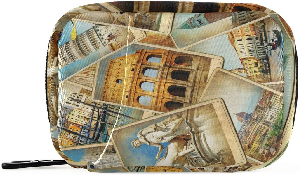 OTVEE Travel in Italy Vintage Collage Pill Case Bag, Vitamin Organizer Medicine Carrying Case for Travel