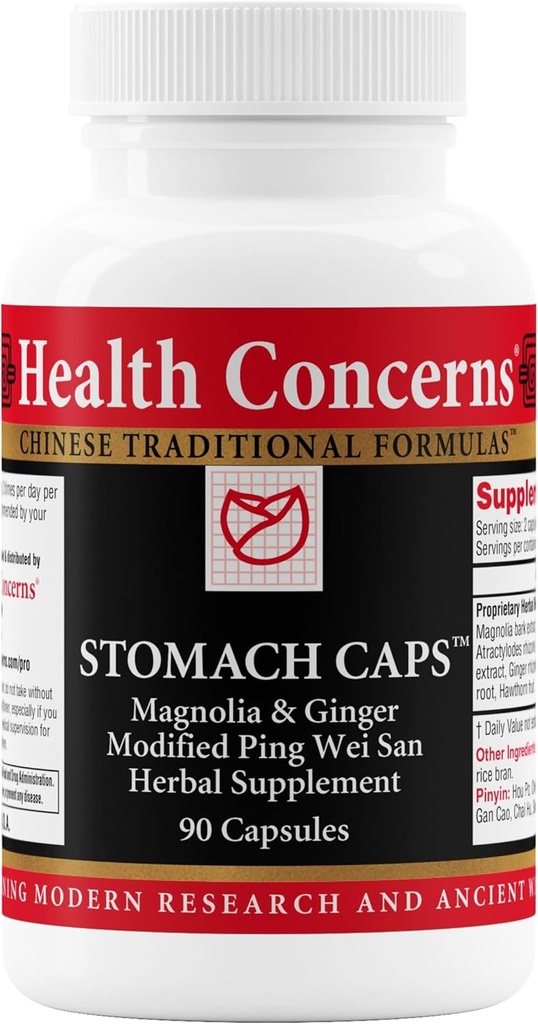 Health Concerns Stomach Caps – Digestive Support & Gut Health – Bloating & Gas Relief – Ginger & Magnolia Bark Chinese Herbal Supplement for Men & Women – Modified Ping Wei San – 90 Capsules