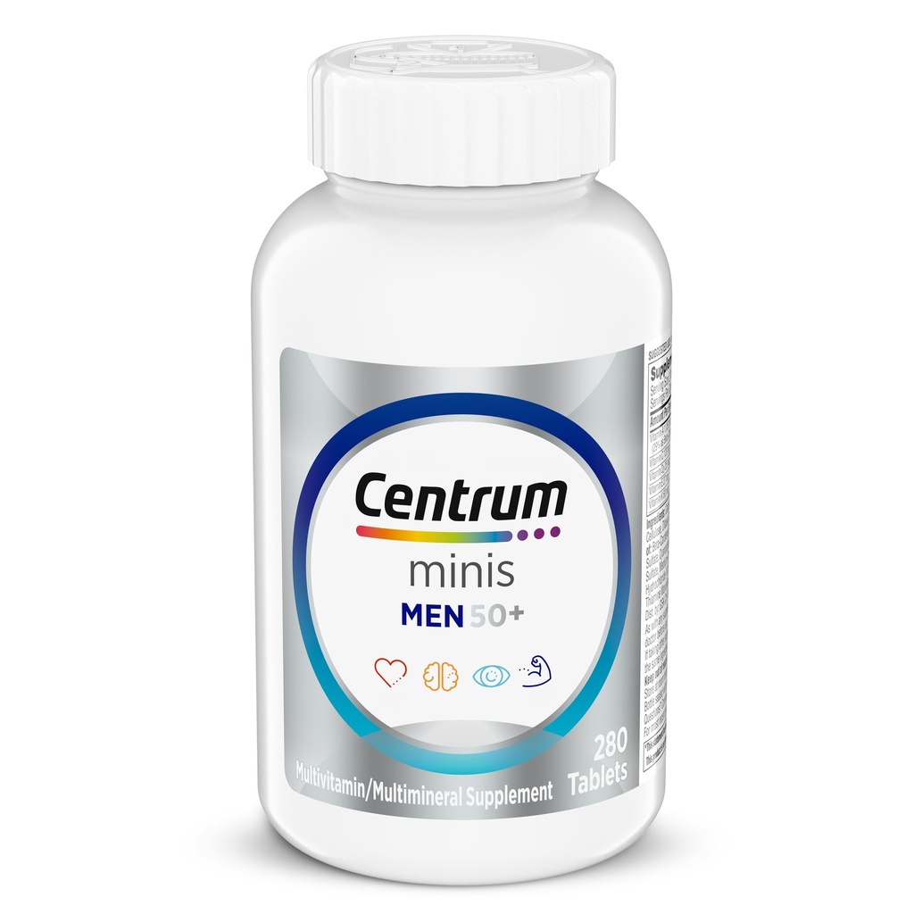 Centrum Minis Silver Multivitamin for Men 50 Plus, Multivitamin/Multimineral Supplement, Vitamin D3, B-Vitamins and Zinc, Non-GMO Ingredients, Supports Memory and Cognition in Older Adults - 280 Ct