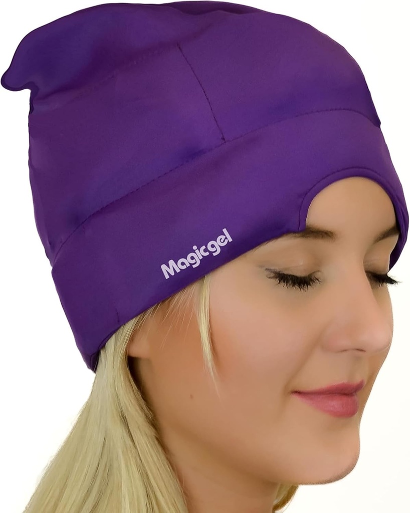 Magic Gel Migraine Ice Head Wrap - Real Migraine & Headache Relief | The Original Headache Cap | Cold, Comfortable, Dark & Cool; Endorsed by Physicians, Loved by Thousands - Purple