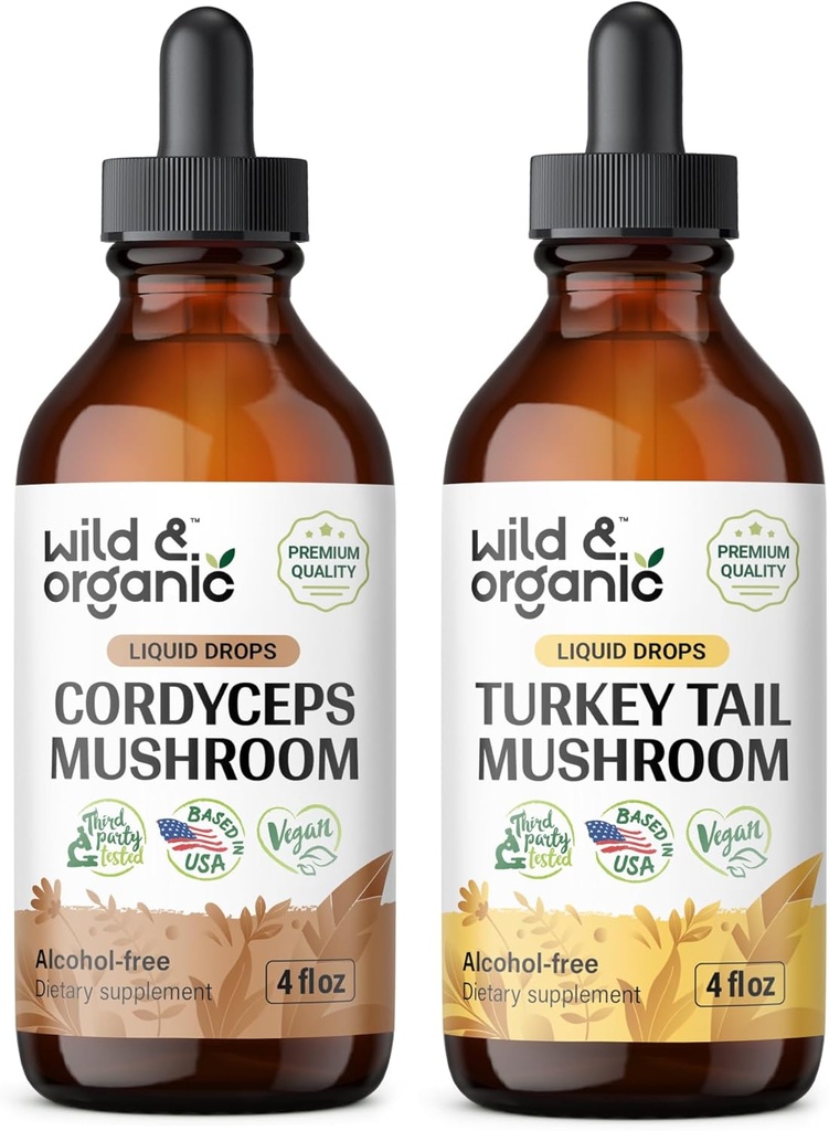 Wild & Organic Cordyceps Tincture 4 fl oz & Turkey Tail Mushroom Tincture 4 fl oz