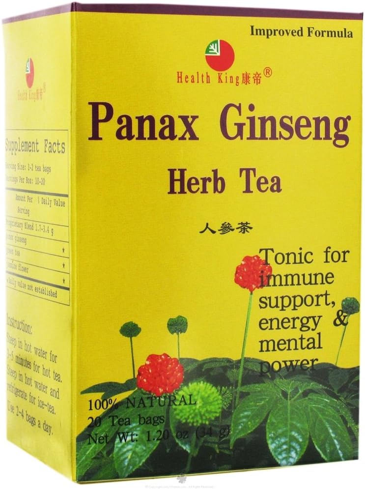 Health King Panax Ginseng Herb Tea, Teabags, 20-Count Box (Pack of 4)